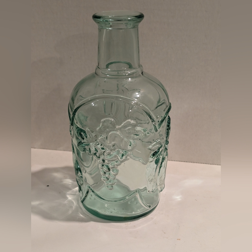 Libbey Green Glass Bottle w Embossed Fruit Jar Wine Liquor Empty Canada